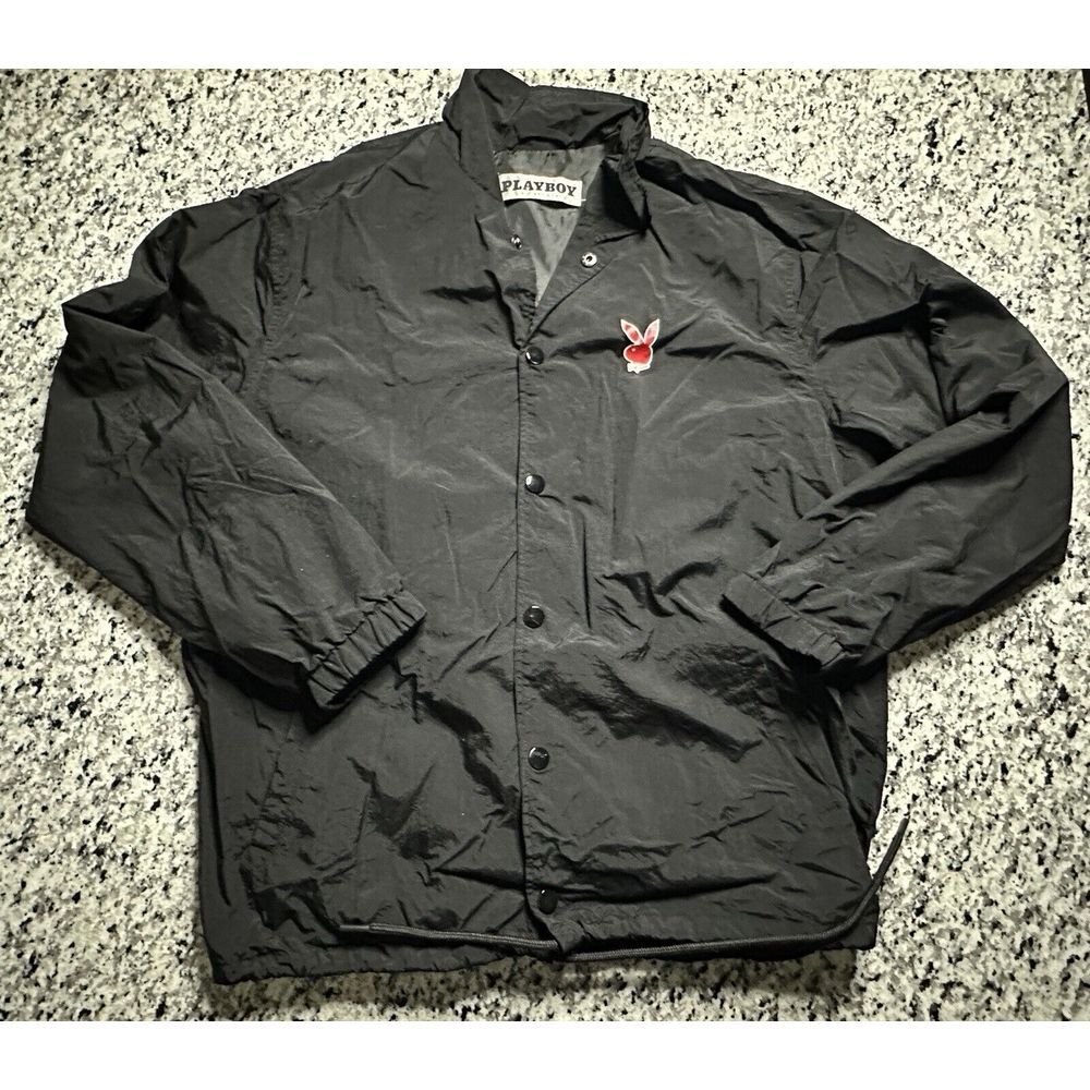 Payboy Pacsun Jacket Men's Medium Black Bomber Windbreaker‎ Snap Button Graphic